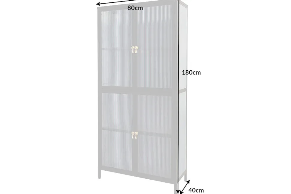 Moderne Vitrine AMSTERDAM 180cm schwarz gold Riffelglas Metall Highboard Schrank