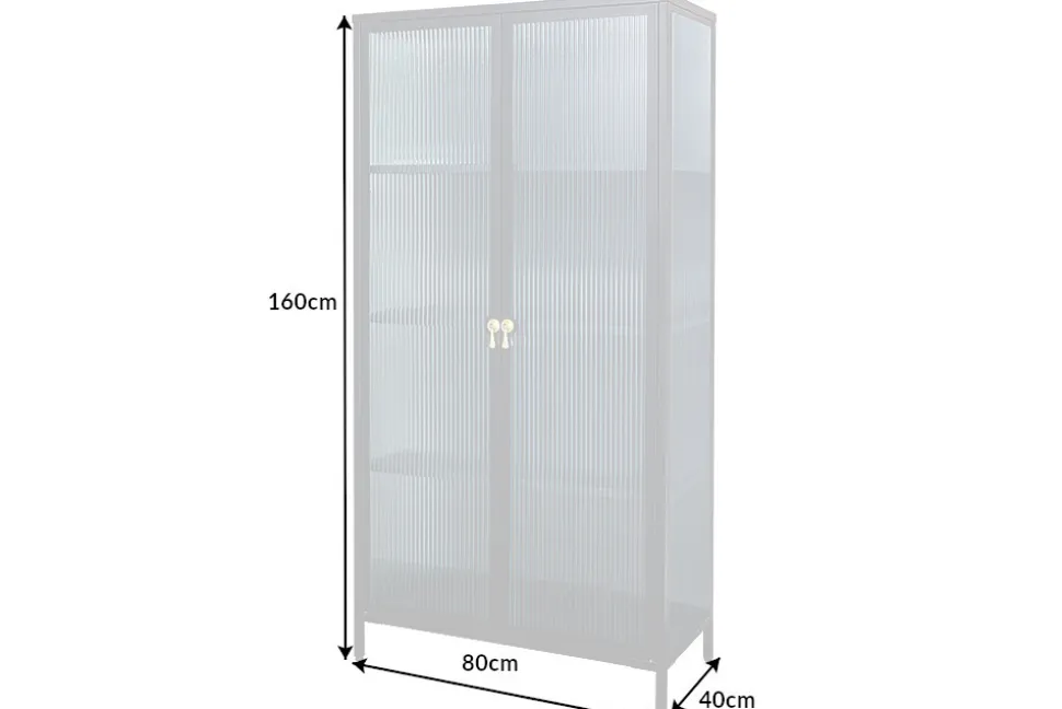 Moderne Vitrine AMSTERDAM 160cm schwarz gold Riffelglas Metall Highboard Schrank