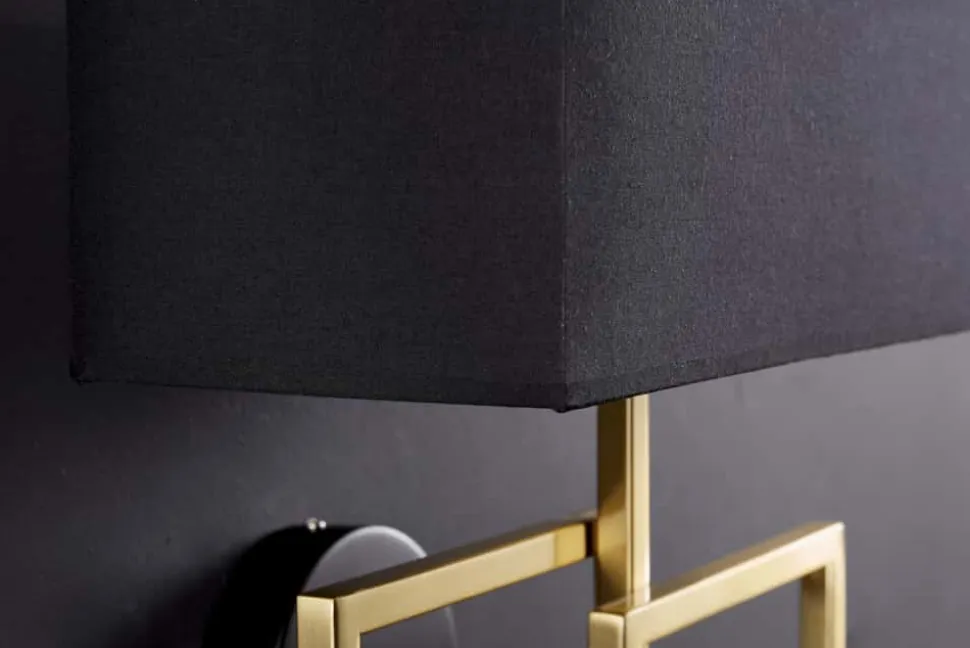 Moderne Wandleuchte ATLANTIS 44cm gold Stoffschirm schwarz Lampe