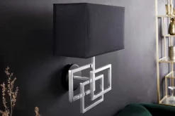 Moderne Wandleuchte ATLANTIS 44cm silber Stoffschirm schwarz Lampe