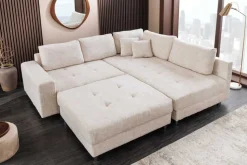 Moderne Wohnlandschaft KENT 220cm champagner beige Strickstoff Ecksofa inkl. Hocker