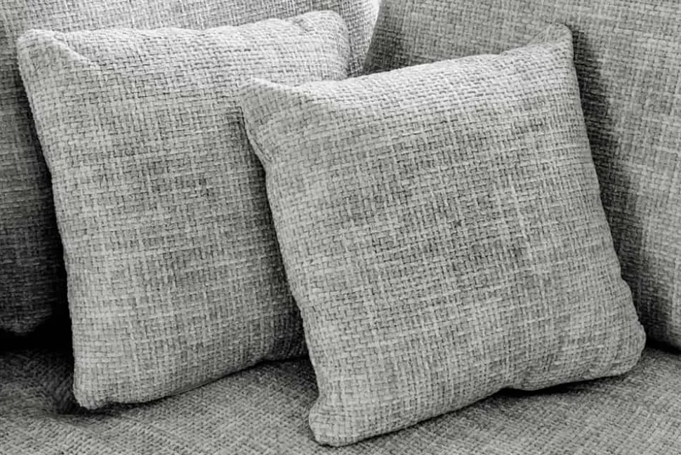 Moderne Wohnlandschaft KENT 220cm grau Strickstoff Ecksofa inkl. Hocker und Kissen