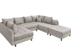 Moderne XXL Wohnlandschaft KENT 305cm greige Cord Bigsofa inkl. Hocker Federkern