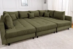 Moderne XXL Wohnlandschaft KENT 305cm grün Cord Bigsofa inkl. Hocker Federkern