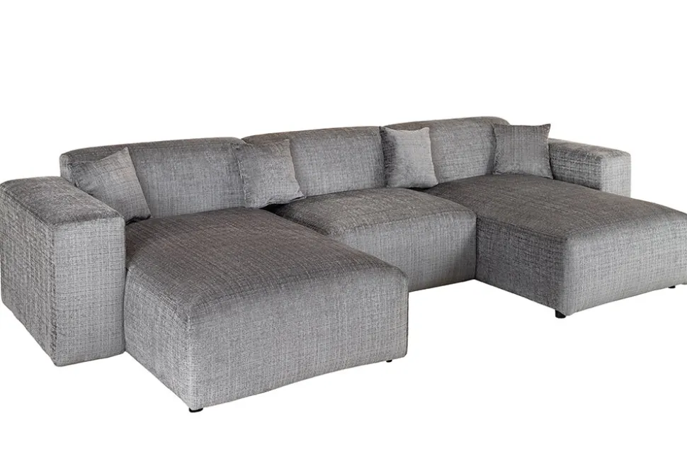 Moderne XXL Wohnlandschaft SIGNATUR 370cm grau Chenille Cremona U-Form Sofa inkl. Kissen