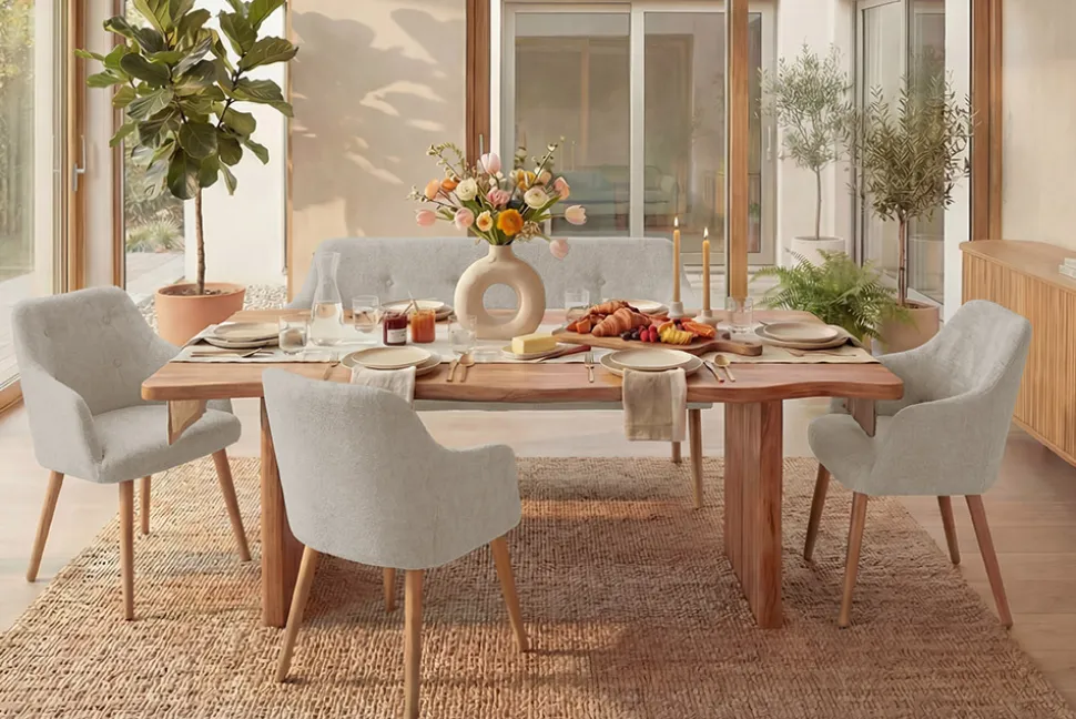 Nordische Sitzbank SCANDINAVIA MEISTERSTÜCK 115cm beige natur Massivholz mit Armlehne