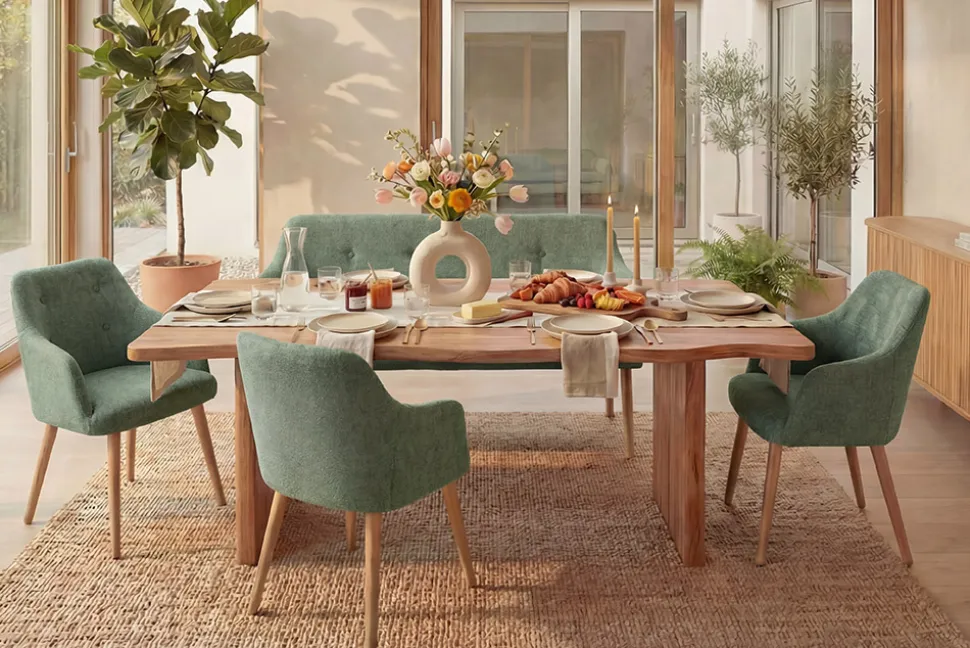 Nordische Sitzbank SCANDINAVIA MEISTERSTÜCK 115cm salbei natur Massivholz mit Armlehne