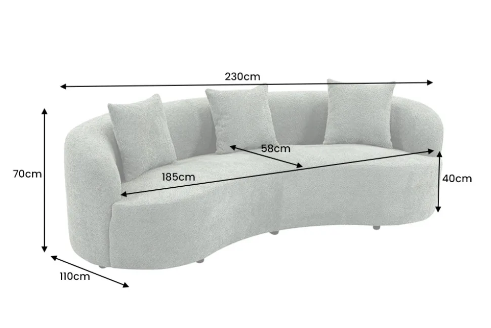 Organisches Sofa ATELIER 230cm salbei Bouclé 3-Sitzer Couch inkl. Kissen