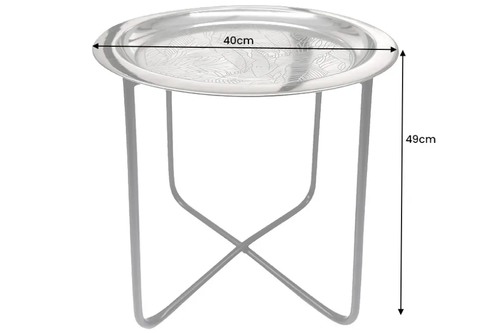 Orientalischer Beistelltisch CASABLANCA 50cm silber schwarz Tablett abnehmbar klappbar