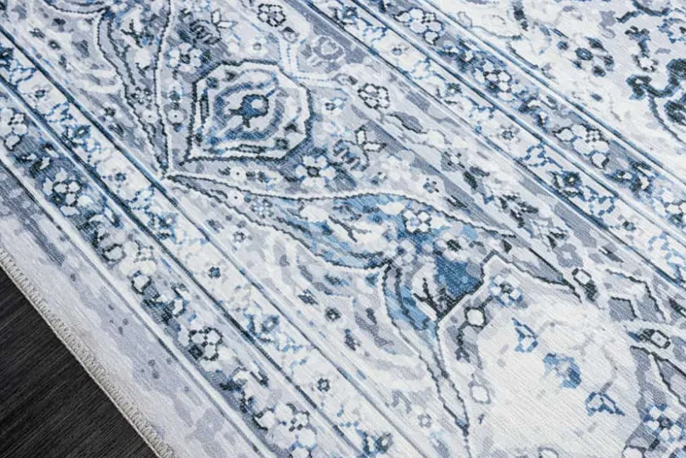 Orientalischer XXL Teppich OLD MARRAKESCH 350x240cm grau blau Flachgewebe