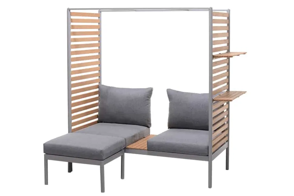 Outdoor Balkonlounge 2-Sitzer COCOONING anthrazit Aluminium Holz mit Hocker wetterfest