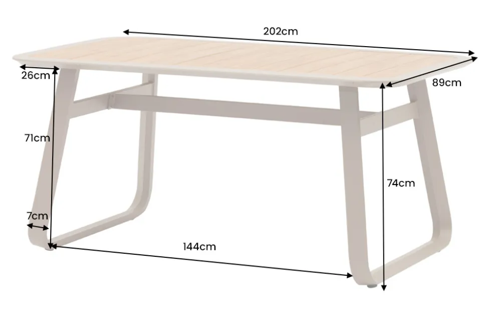 Outdoor Esstisch ORGANIC 200cm natur Kunststoff greige Aluminium Gartentisch wetterfest