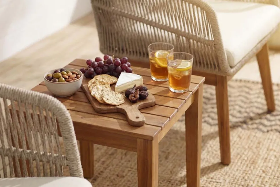 Outdoor Gartenlounge ROPE natur taupe Akazie 2er-Sitzgruppe inkl. Tisch und Kissen
