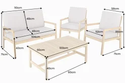 Outdoor Garten-Sitzgruppe BALI 110cm natur beige Akazie Massivholz wetterfest