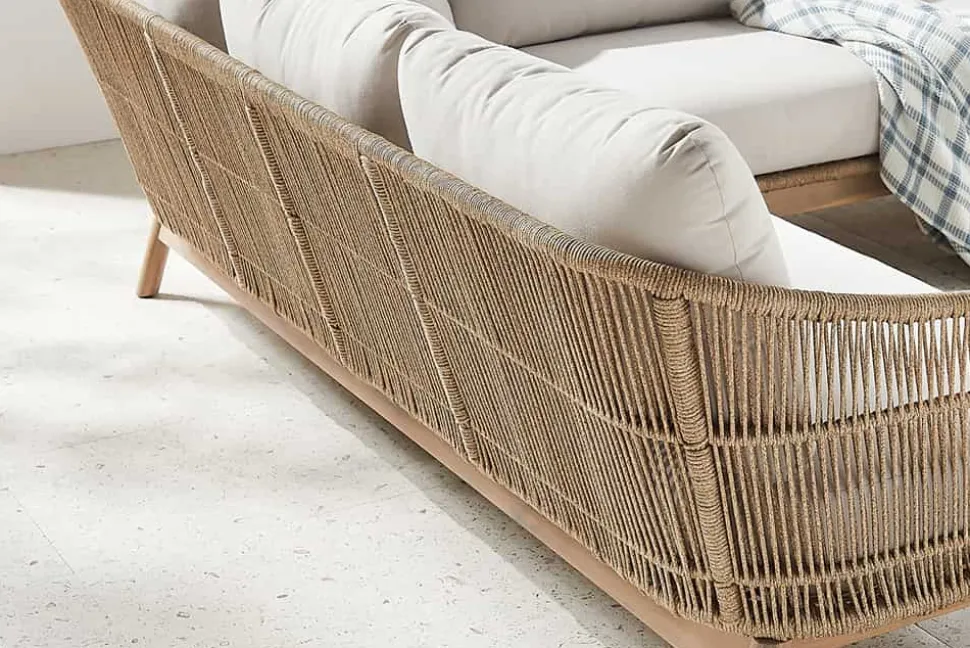 Outdoor Garten Sitzgruppe BALI ROPE 235cm beige natur Akazienholz Aluminium Kissen
