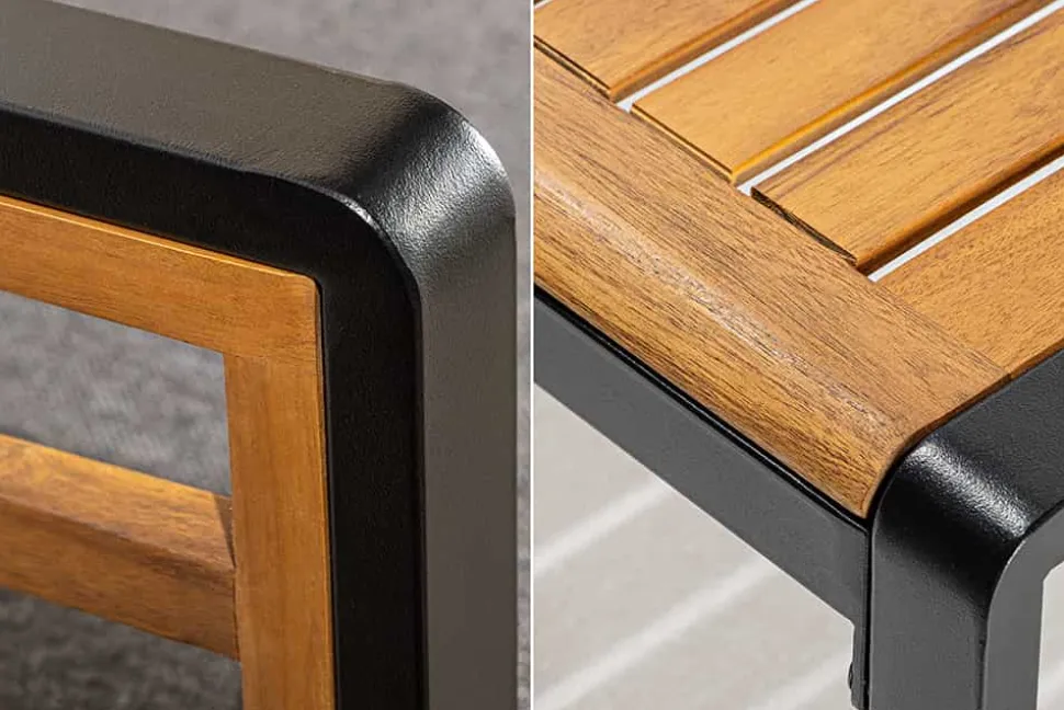 Outdoor Garten-Sitzgruppe PURE grau natur Akazie schwarz Metall inkl. Tisch Sitzpolster