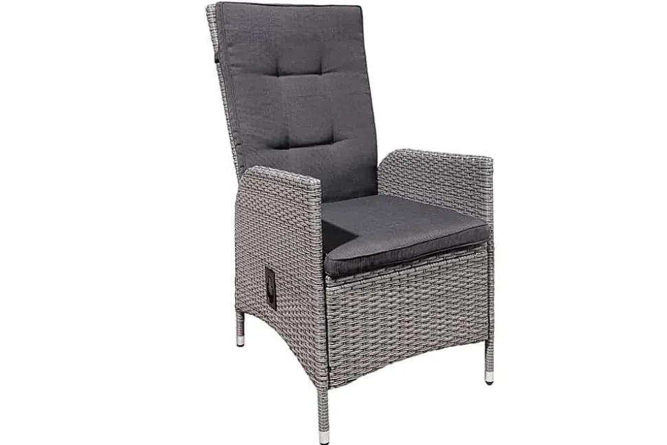 Outdoor Gartenstuhl SYLT grau Polyrattan Hochlehner mit Armlehne verstellbar wetterfest
