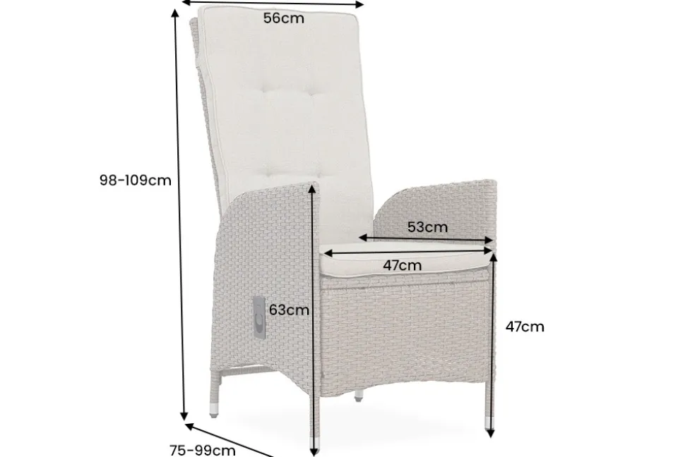Outdoor Gartenstuhl SYLT grau Polyrattan Hochlehner mit Armlehne verstellbar wetterfest
