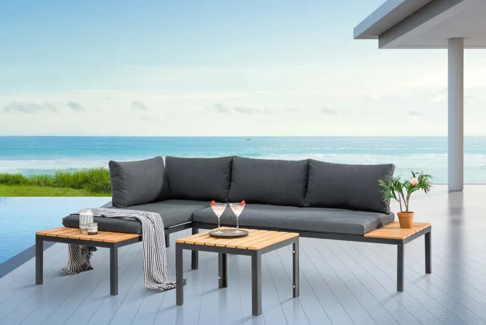 Outdoor Gartentisch ORLANDO LOUNGE 60cm anthrazit natur Aluminium wetterfest