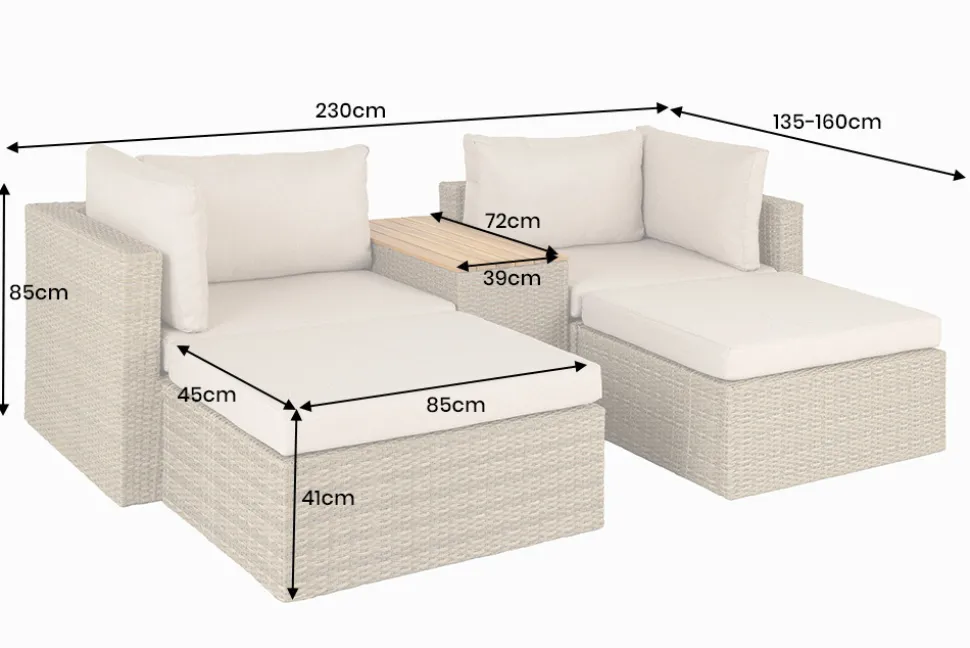 Outdoor Garten XXL Lounge-Set MONACO MODULAR 230cm natur beige Sitzecke inkl. Kissen und Tisch