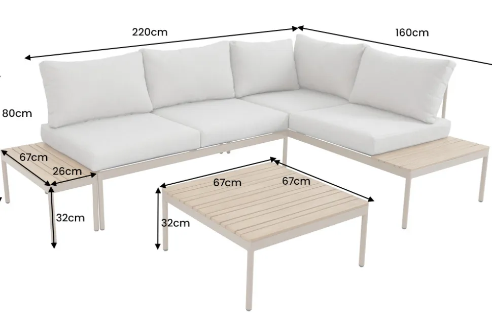 Outdoor Lounge MOBILE MODULAR greige Garten-Sitzgruppe inkl. Tisch und Kissen