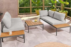 Outdoor Lounge MOBILE MODULAR anthrazit hellgrau Garten-Sitzgruppe inkl. Tisch und Kissen