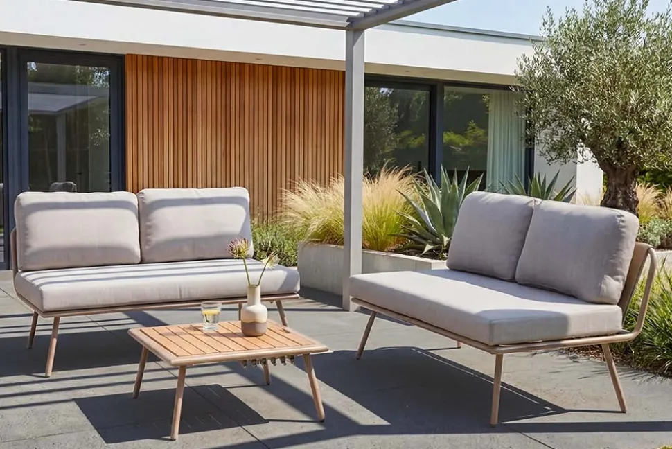 Outdoor Lounge Sitzgruppe MOBILE MODULAR greige mit Tisch wetterfest