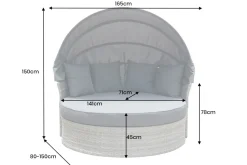 Outdoor Sonneninsel PLAYA LIVING 165cm hellgrau Polyrattan Aluminium inklusive Kissen wetterfest