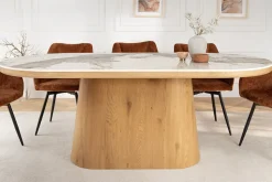 Ovaler Esstisch UNIQUE 200cm weiß natur Keramik Eiche Säulenfuß