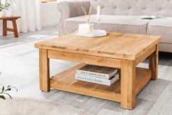 Quadratischer Couchtisch JAVA 70cm natur recyceltes Teakholz mit Ablagefach