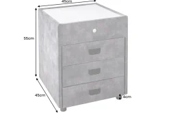 Quadratischer Nachttisch PARIS 55cm grau Samt inkl. Beleuchtung und Schubladen
