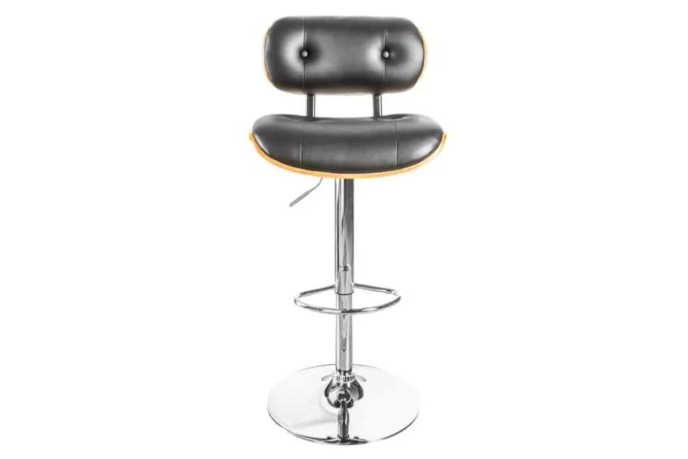Retro Barhocker CLASSICO schwarz 115cm höhenverstellbar mit Lehne Walnussholz-Design