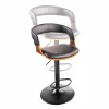 Retro Barhocker MANHATTAN schwarz Kunstleder Walnussholz drehbar höhenverstellbar