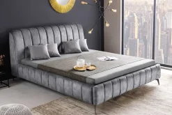 Retro Bett AMSTERDAM 180x200cm grau Samt schwarz Metall Polsterbett