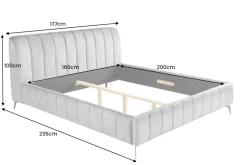 Retro Bett AMSTERDAM 160x200cm grau Samt schwarz Metall Polsterbett