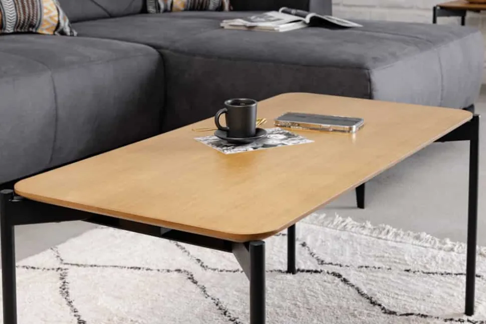 Retro Couchtisch DESIGNO 90cm Eiche Holz-Design schwarz Metallgestell