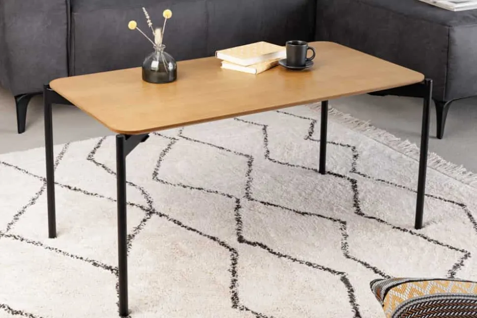 Retro Couchtisch DESIGNO 90cm Eiche Holz-Design schwarz Metallgestell