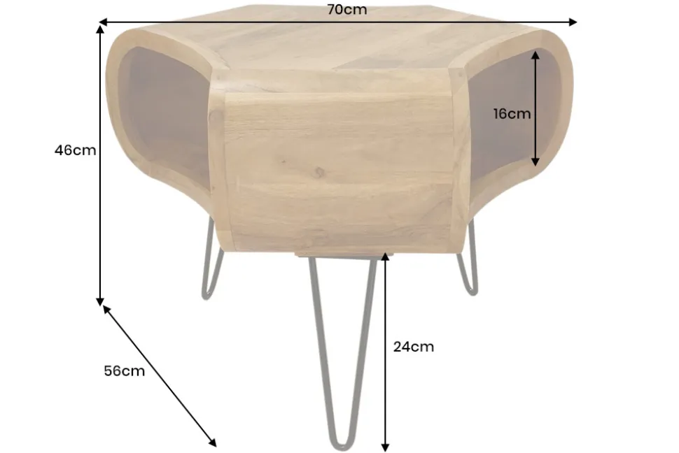 Retro Couchtisch ORGANIC LIVING 70cm braun Akazie Massivholz honey finish Stauraum