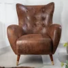 Retro Design Sessel DON antik braun goldene Fußkappen mit Federkern