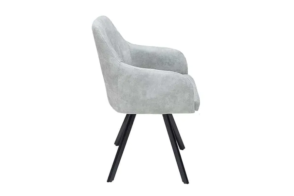 Retro Design Stuhl LUCCA stone grau Microfaser mit Armlehne Steppung gepolstert