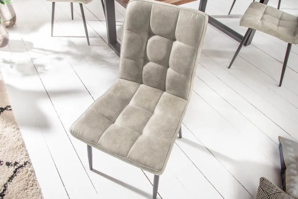 Retro Design Stuhl MODENA stone grau mit Ziersteppung