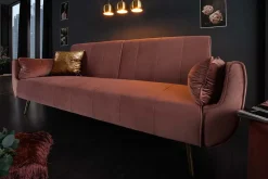 Retro Schlafsofa DIVANI 220cm altrosa Samt goldene Metallfüße 3-Sitzer mit Bettfunktion