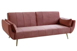 Retro Schlafsofa DIVANI 220cm altrosa Samt goldene Metallfüße 3-Sitzer mit Bettfunktion