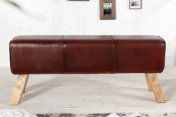 Retro Sitzbank TURNBOCK 120cm mit Echtleder Bezug Mangoholz Bank