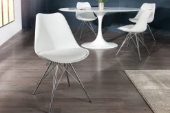 Retro Stuhl SCANDINAVIA MEISTERSTÜCK weiß mit verchromten Stuhlgestell