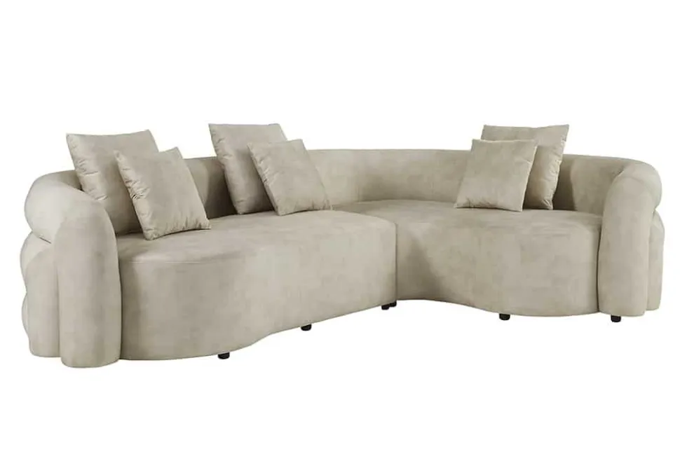 Retro Wohnlandschaft VOGUE 290cm beige Samt XXL-Sofa organische Form inkl. Kissen