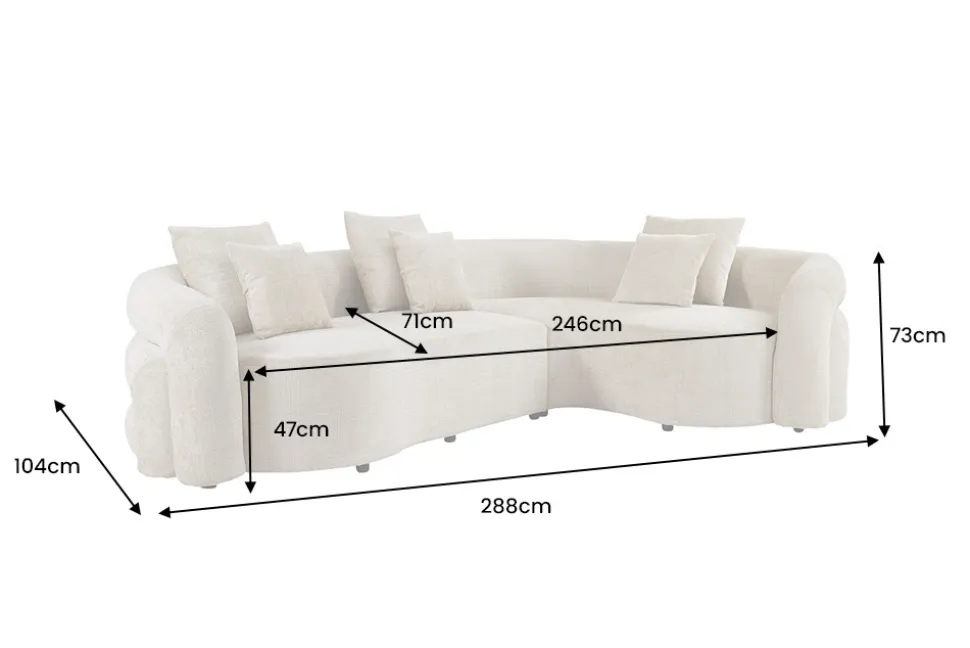 Retro Wohnlandschaft VOGUE 290cm beige Chenille XXL-Sofa organische Form inkl. Kissen