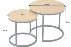 Runde Beistelltische 2er Set ELEGANCE 45cm natur Wildeiche-Design Holz schwarzes Metallgestell