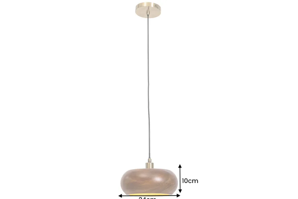 Runde Hängelampe ALVA 25cm natur Akazienholz Eisen Hängeleuchte