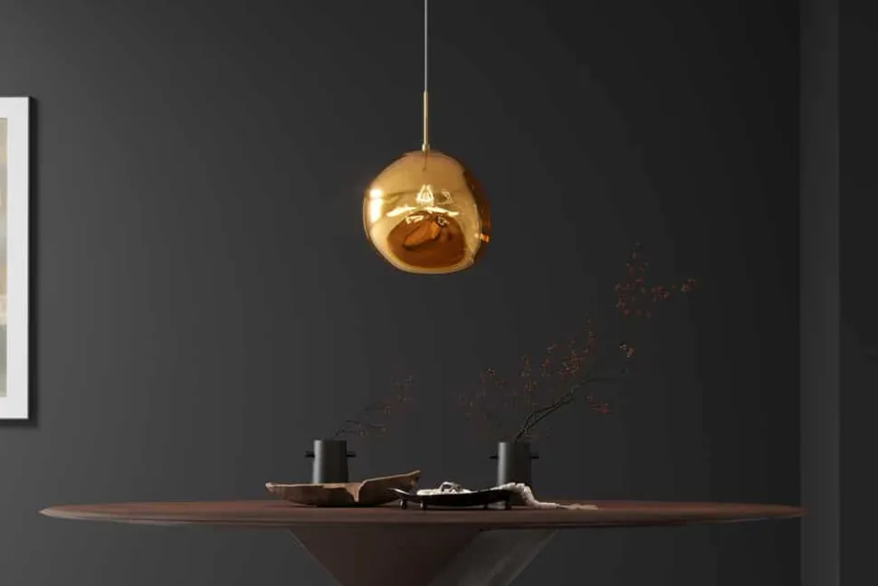 Runde Hängelampe LIQUID DIAMOND 20cm gold Glas Stahl Kugelleuchte